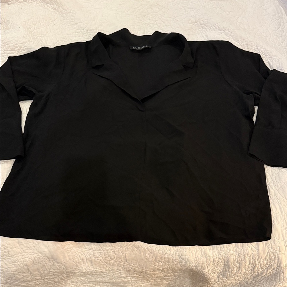Eloquii Black V-Neck Collar Long-Sleeve Blouse